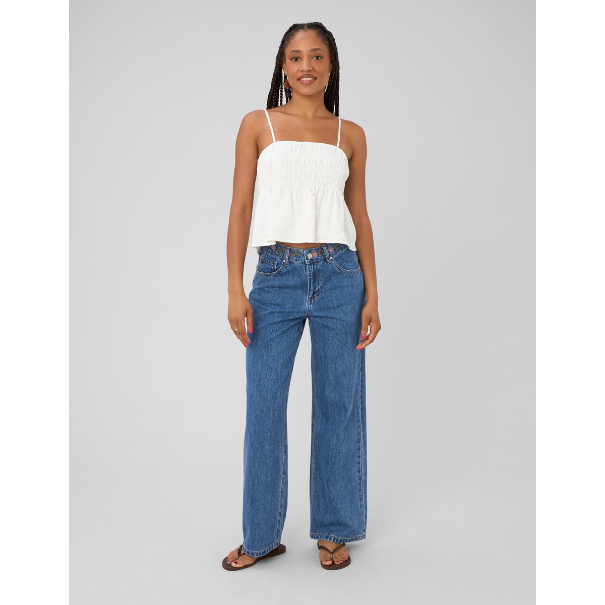 Jean baggy brodé bleu moyen, BZB