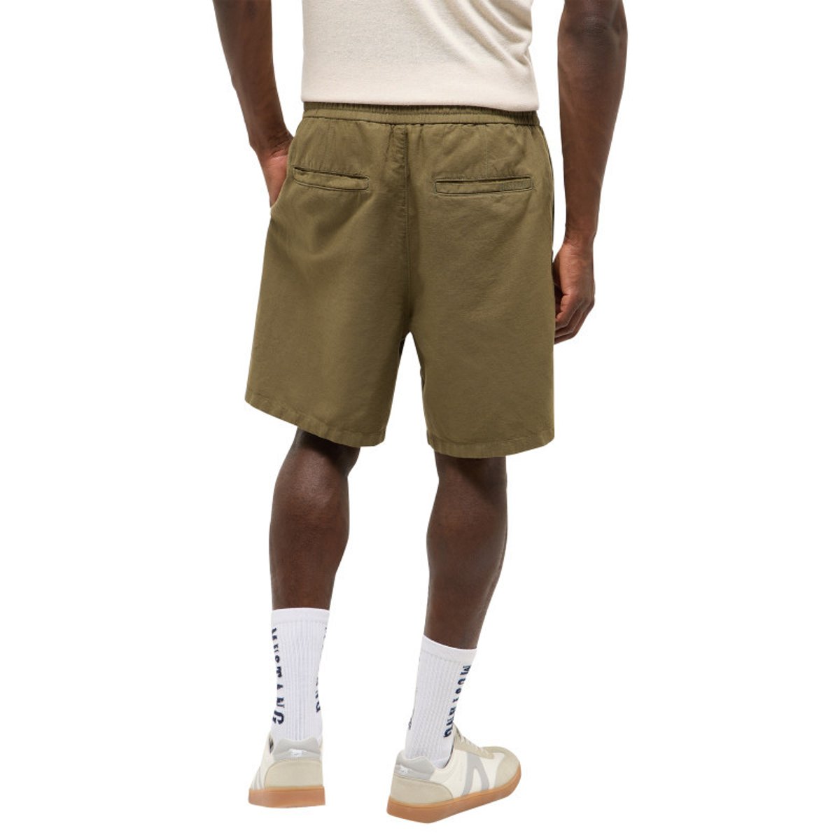 Short Chino kaki uni en coton et lin mélangé avec une coupe droite vert, MUSTANG
