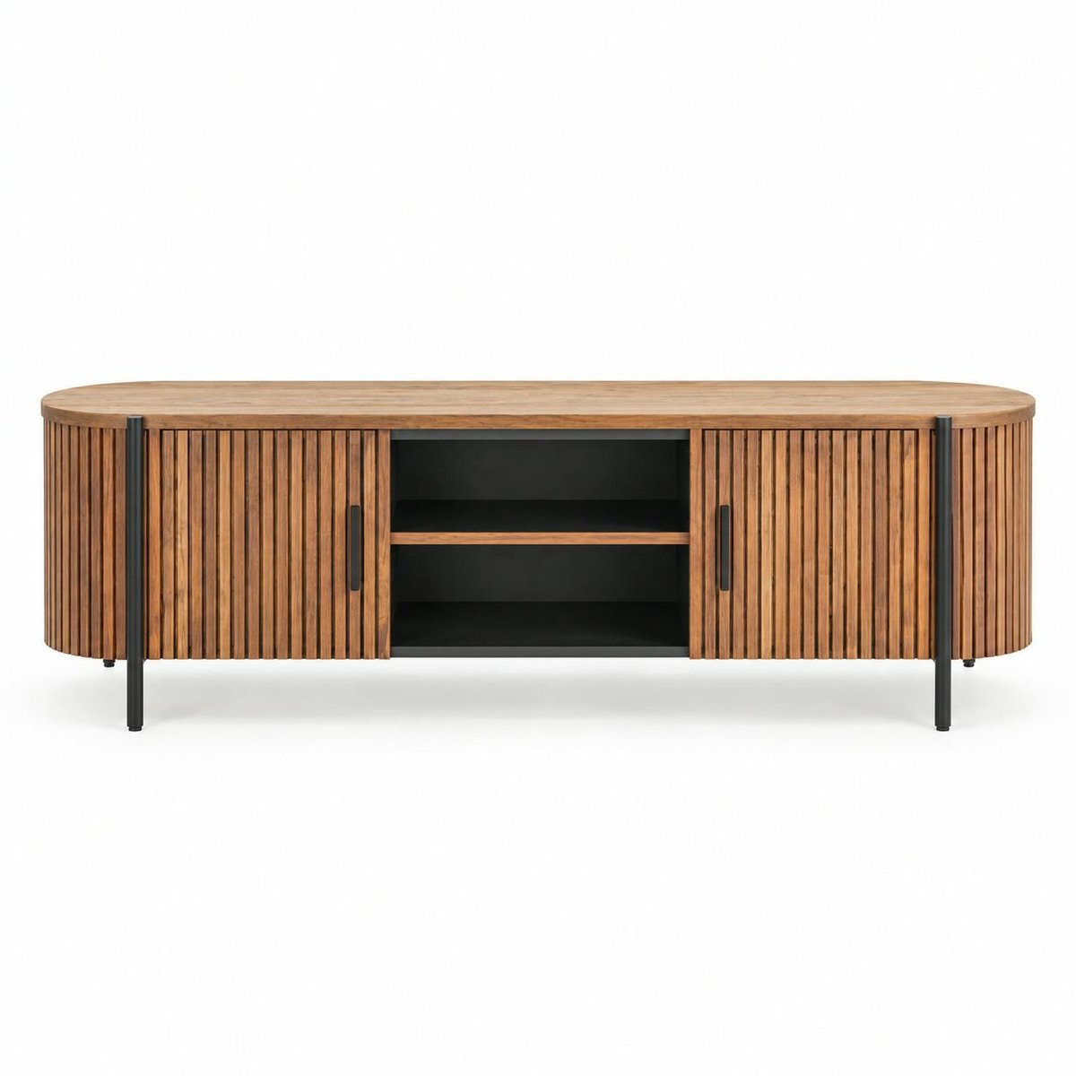 Meuble TV teck recyclé côtés arrondis TRANI bois naturel, PIER IMPORT