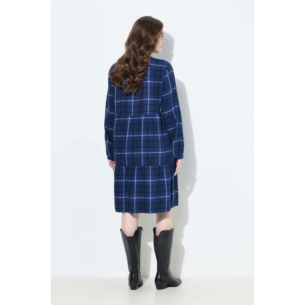 Robe à carreaux, volant à la base marine, ULLA POPKEN