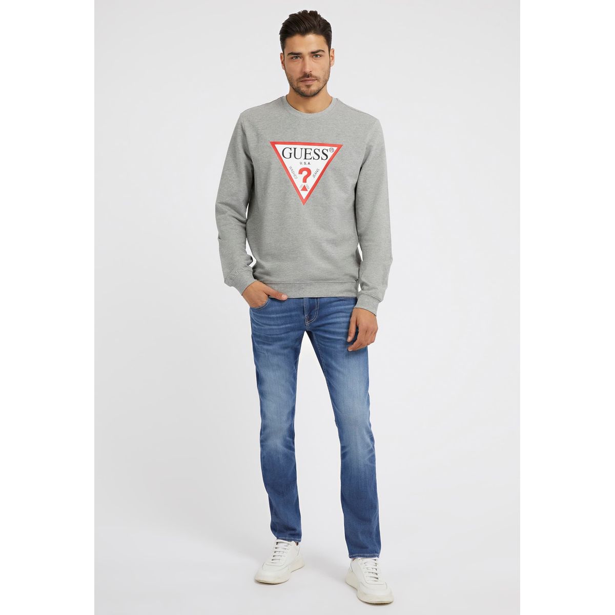 Sweat-Shirt Logo Triangle gris clair, GUESS