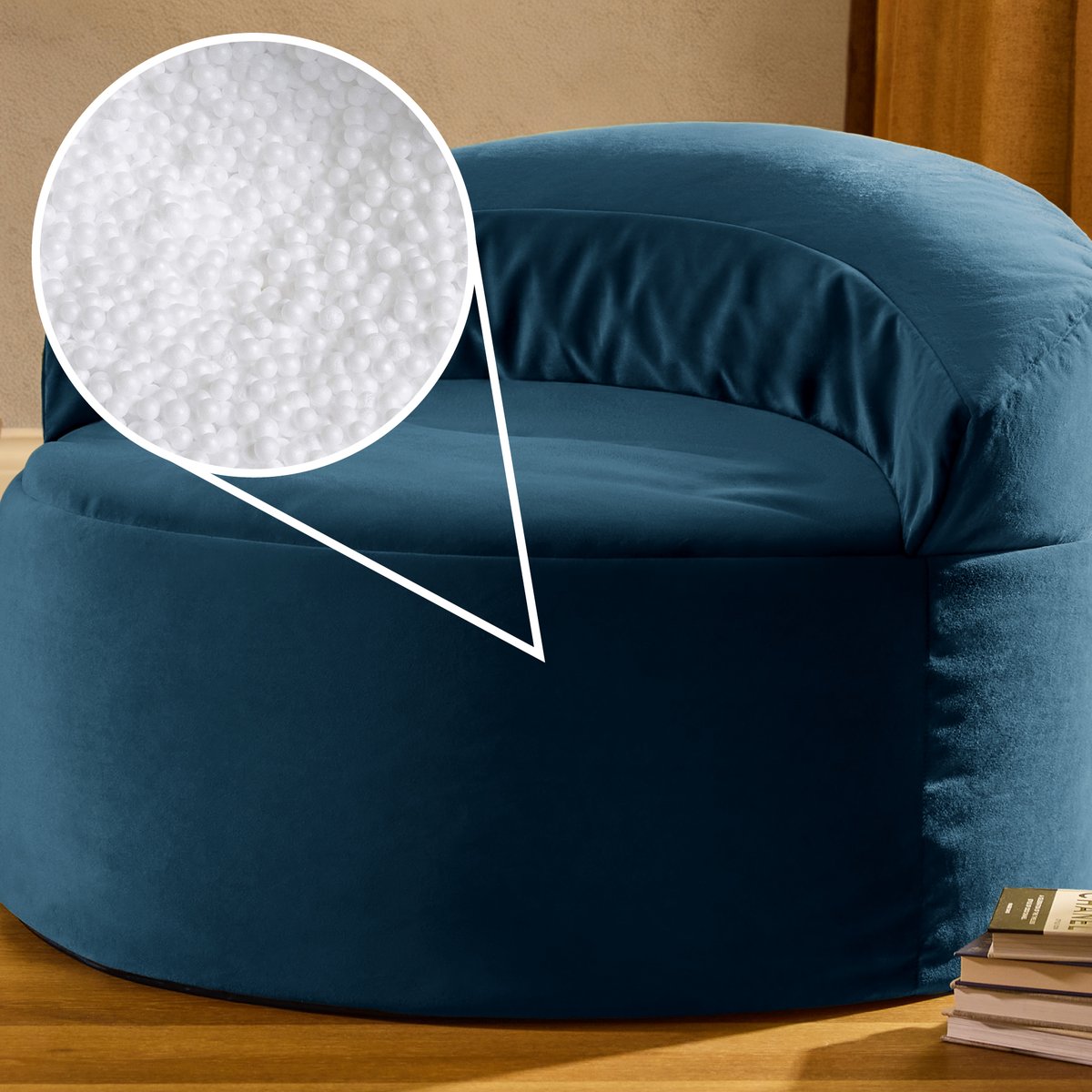 Pouf fauteuil d’appoint décoratif en velours mat Oeko-Tex® - ORB bleu marine, ICON