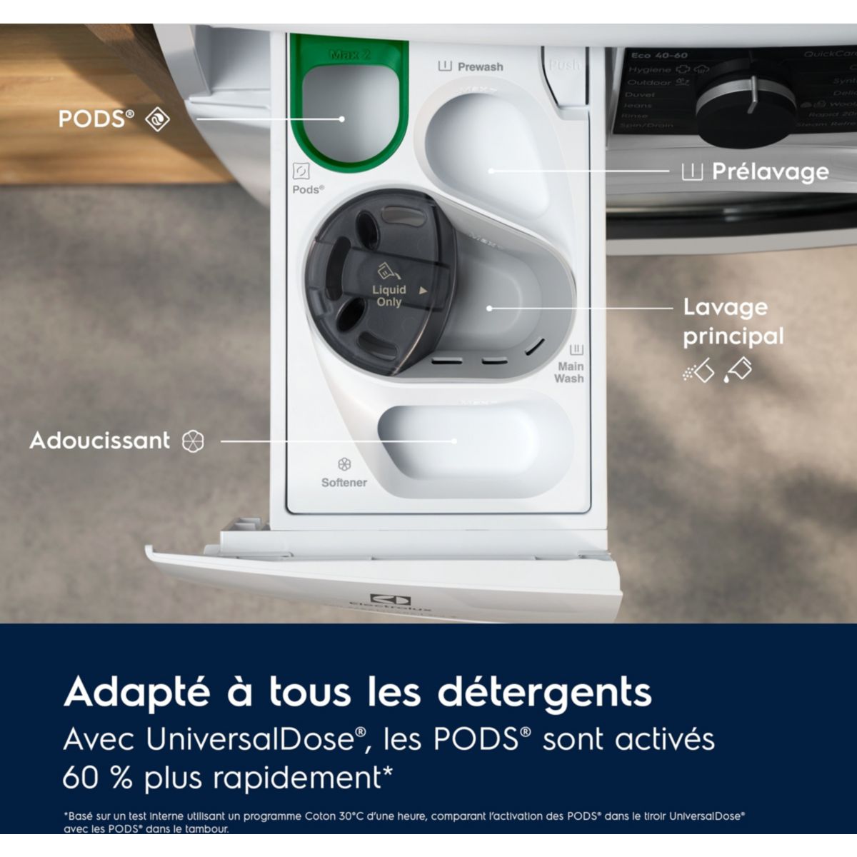 Lave linge hublot EW6FI22914OV universaldose couleur unique, ELECTROLUX