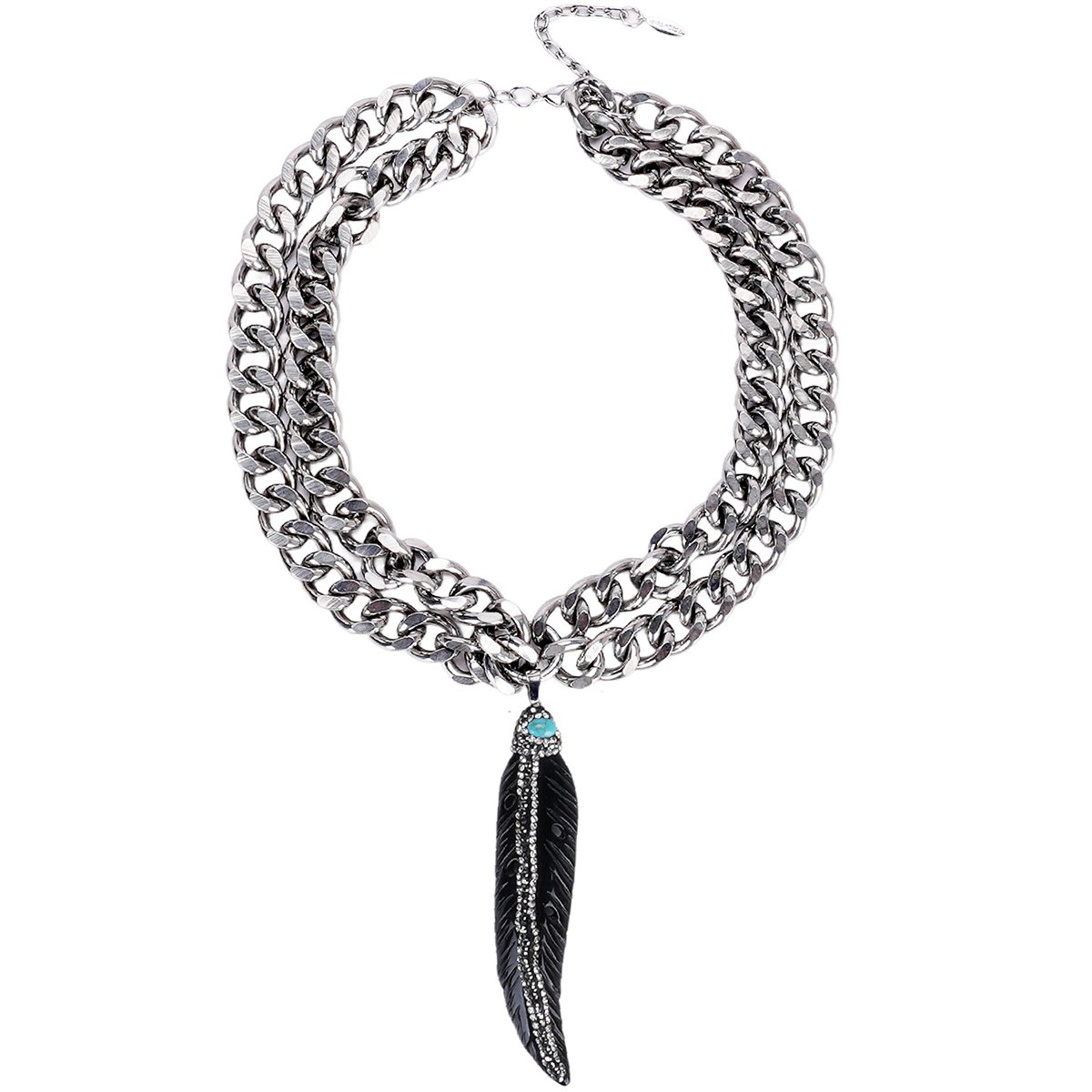 Collier double chaîne avec pendentif plume HINO argenté, HIPANEMA