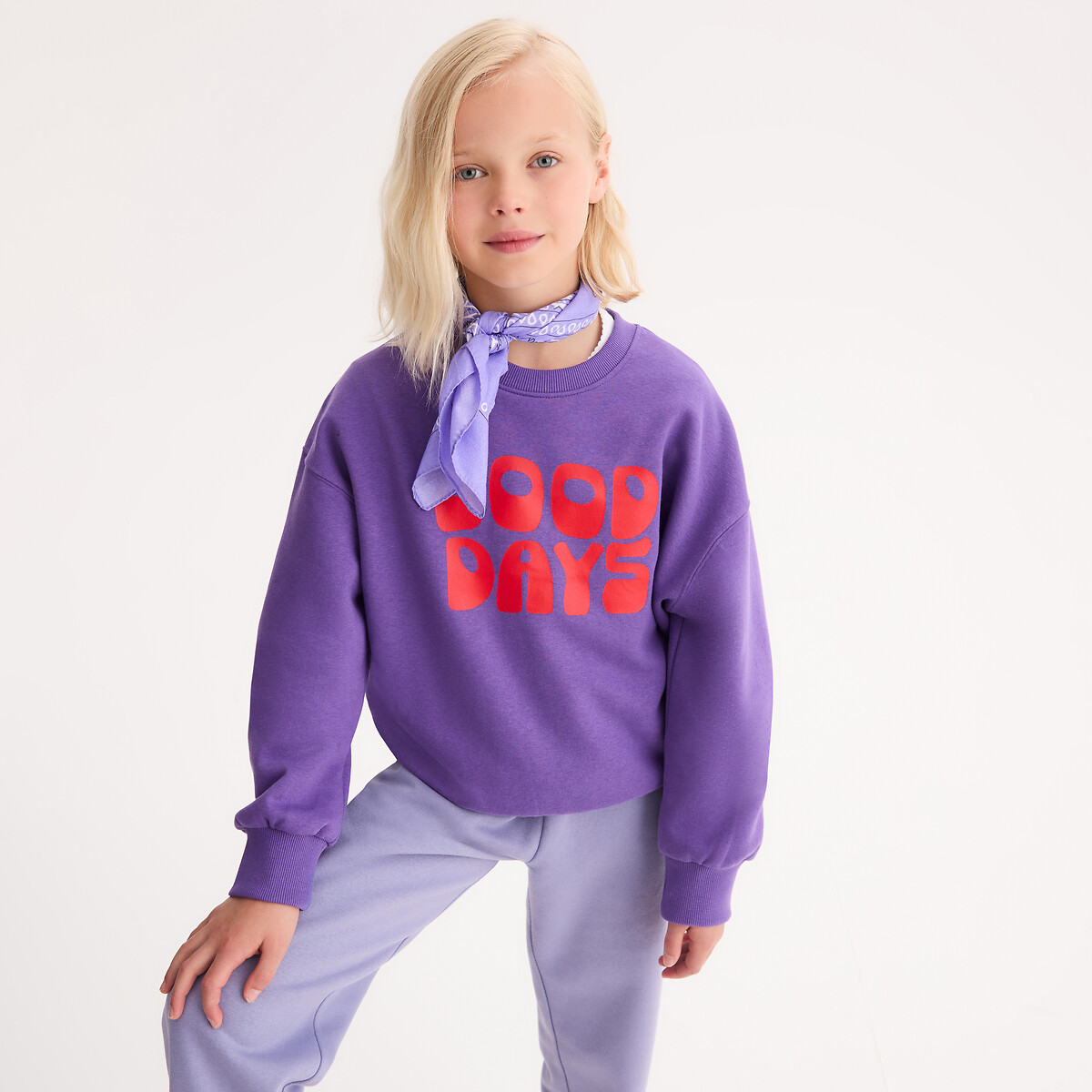 Sweat col rond à message en molleton violet, LA REDOUTE COLLECTIONS