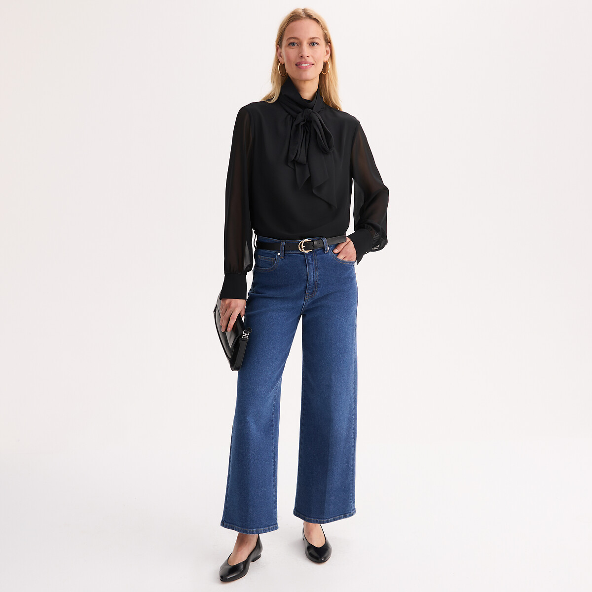 Blouse lavallière manches longues noir, ANNE WEYBURN