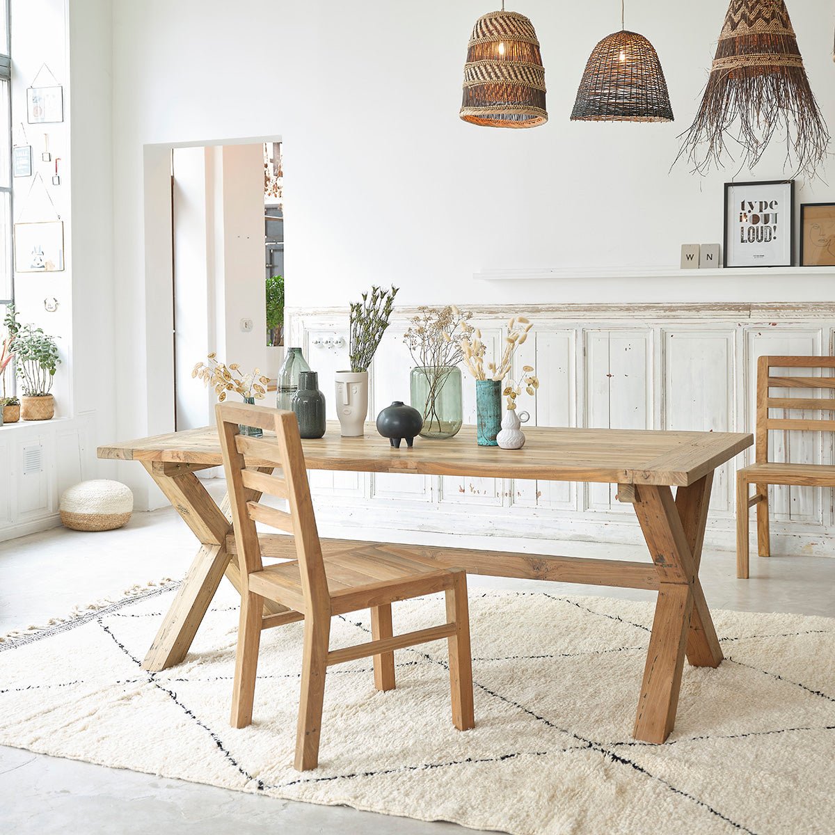 Lot de 2 chaises en bois de teck recyclé CARGO naturel, BERAH GETAH