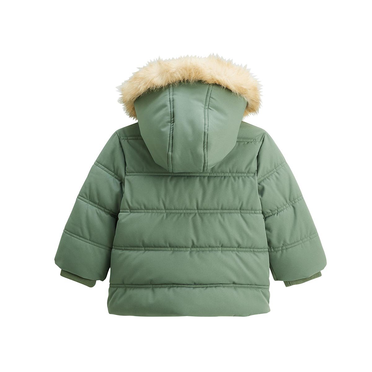 Doudoune enfant imperméable doublée sherpa avec capuche Anouk kaki, PETIT BEGUIN