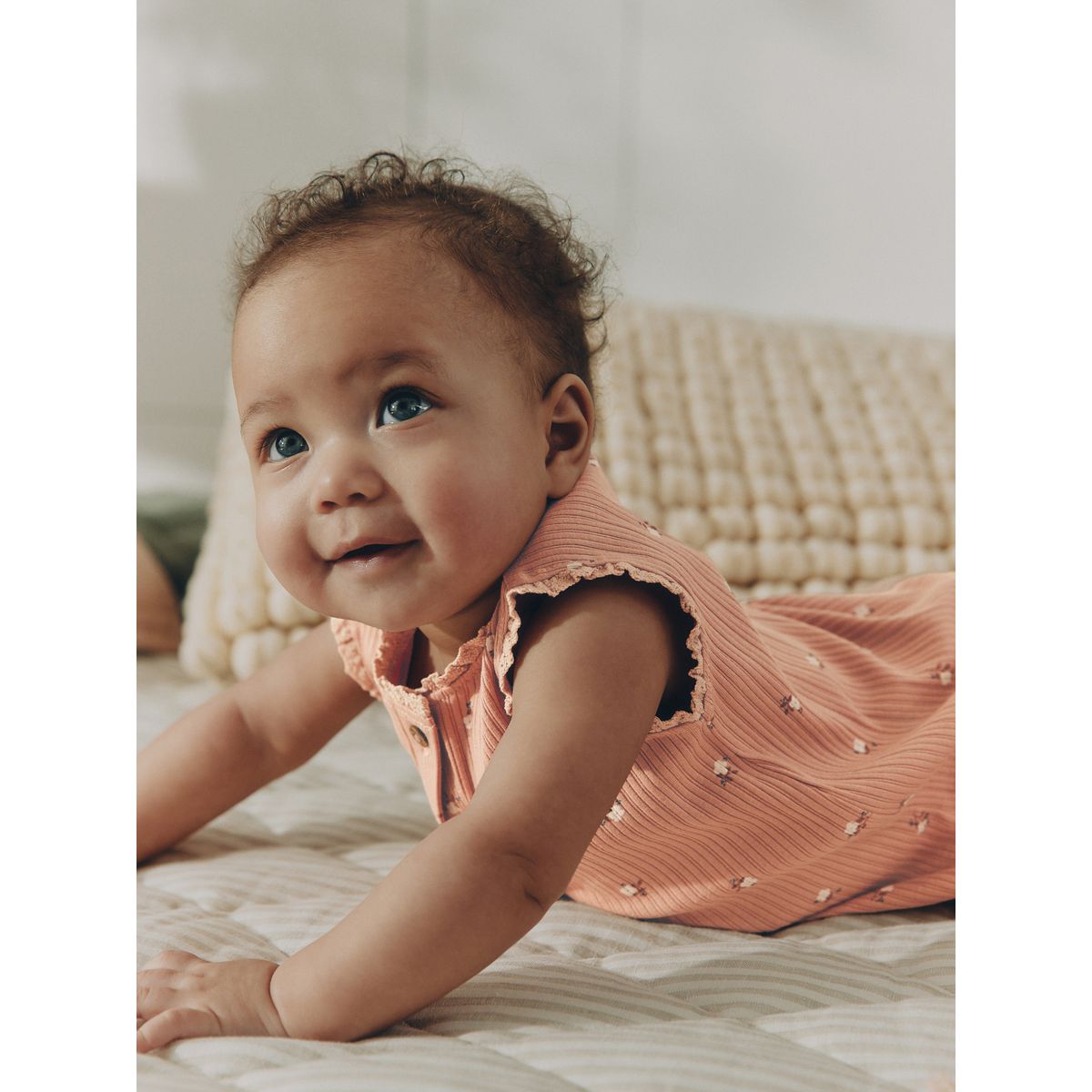 Barboteuse bébé boutonnée, lot de 3 imprimé floral ton sur ton marron, NEXT