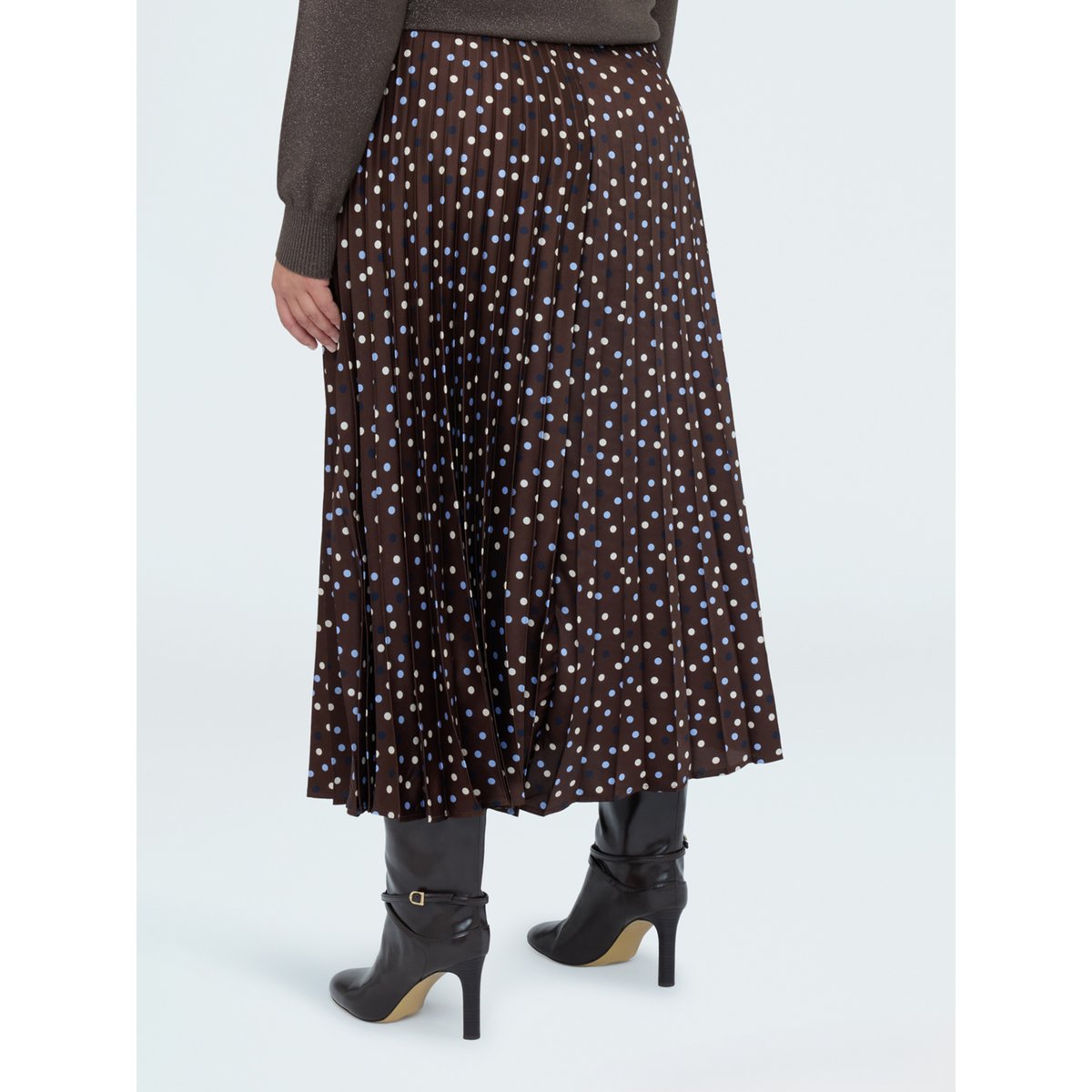 Jupe longue à pois en satin plissé marron, FIORELLA RUBINO