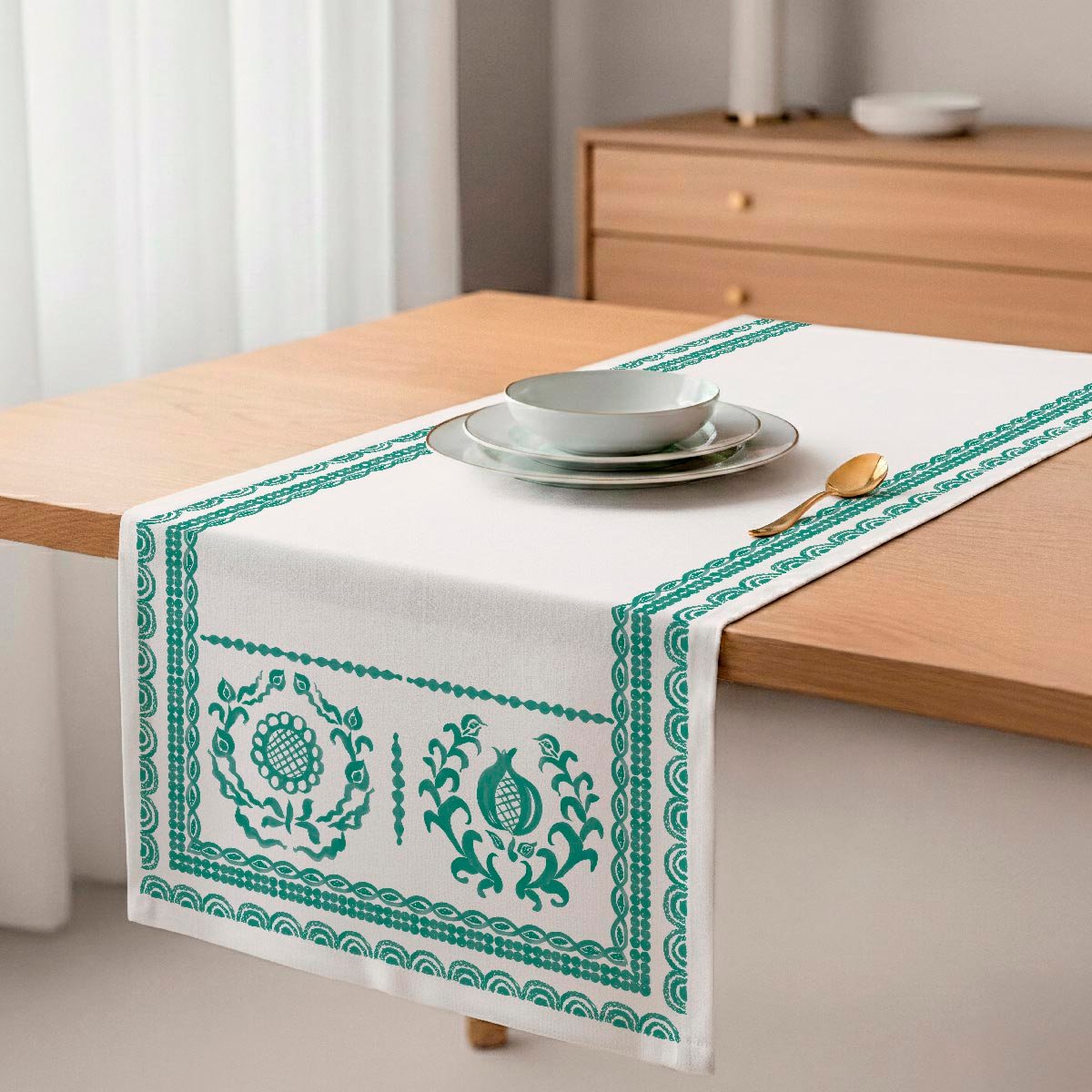Chemin de table en coton Mosaic vert, NAF NAF HOME