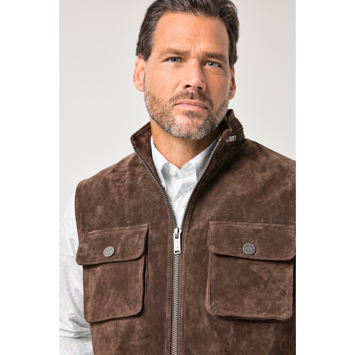 Veste en cuir, modèle sans manches marron, JP1880