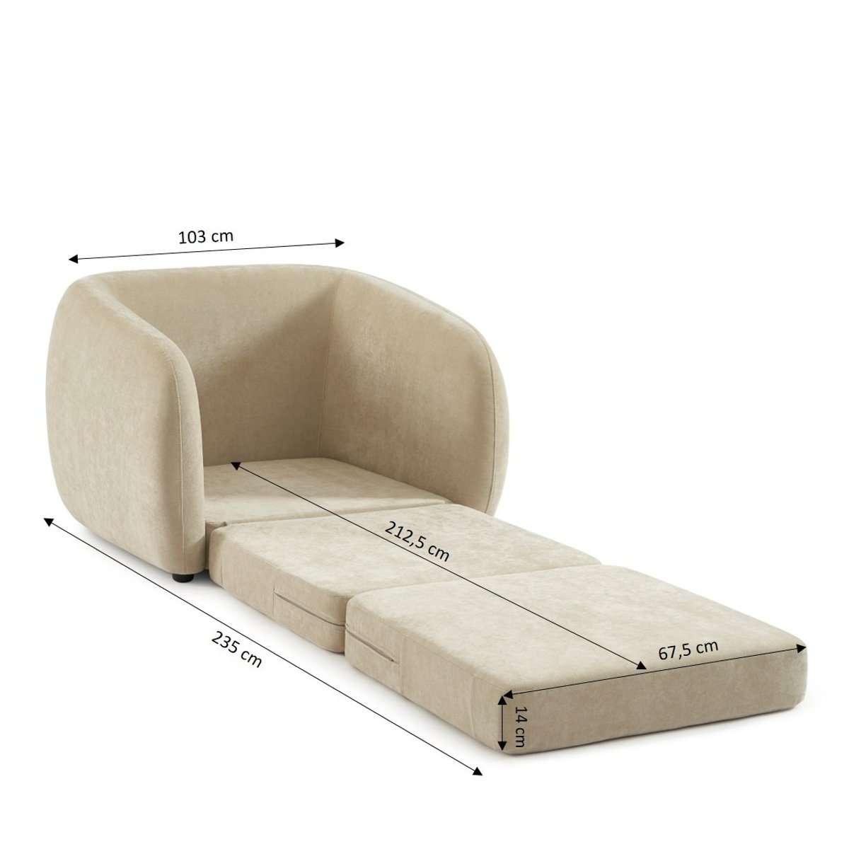 Fauteuil déplimousse tissu chenille PAZ beige, BAÏTA