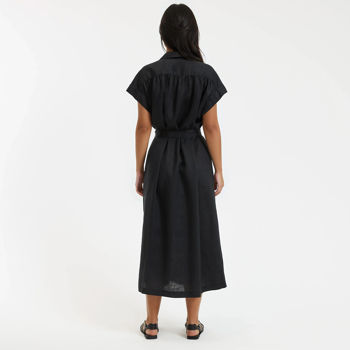 Robe en lin à manches courtes Signature HELOÏSE noir, LA REDOUTE COLLECTIONS