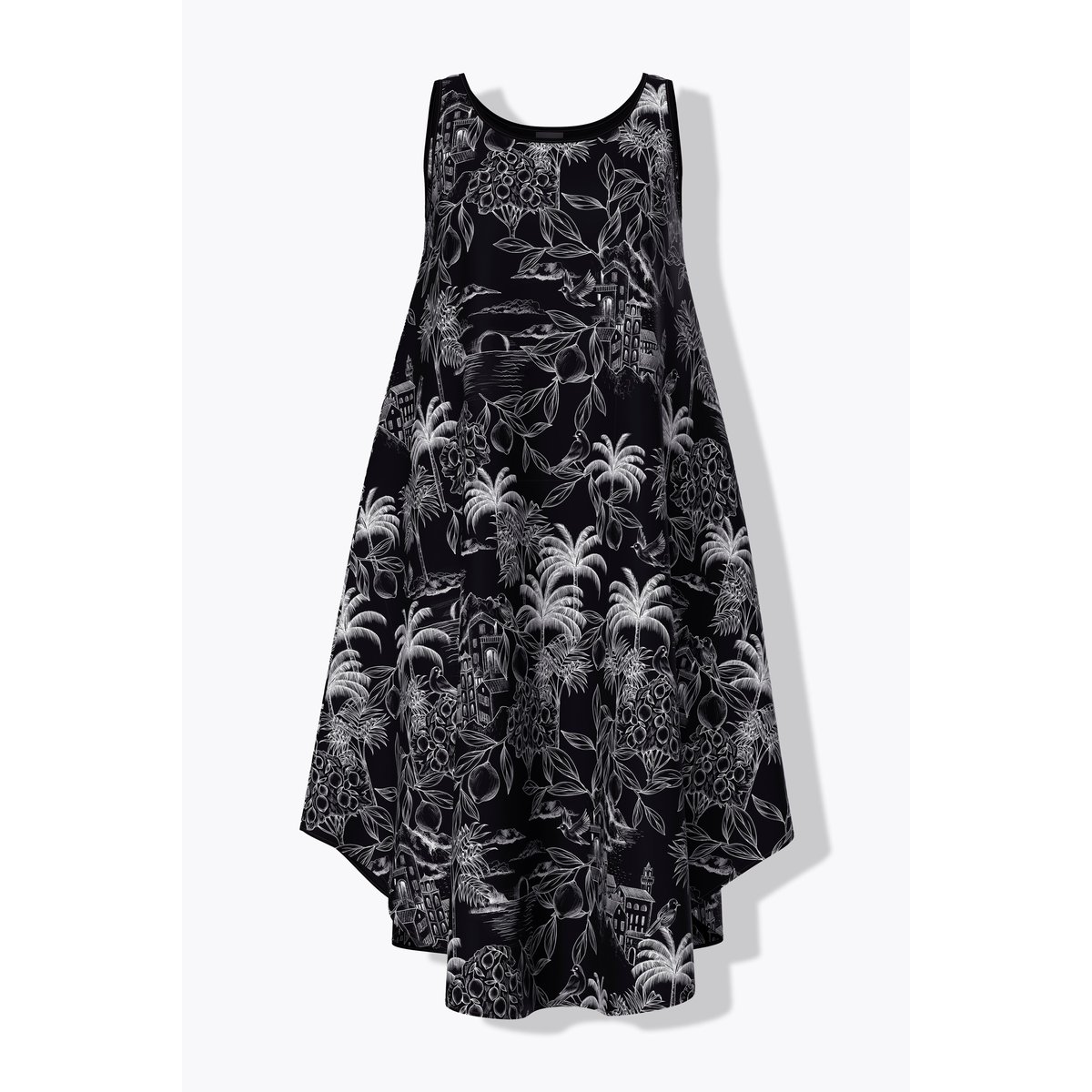 Robe midi sans manches, motif palmiers noir, ULLA POPKEN