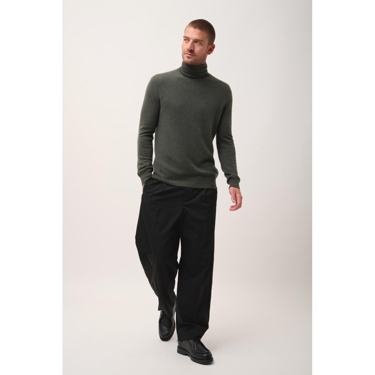 Pull Col Roulé Kaki Chiné Connor kaki chiné, JUST CASHMERE