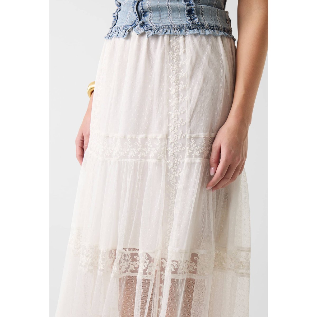 Jupe Maxi Au Crochet blanc, GUESS
