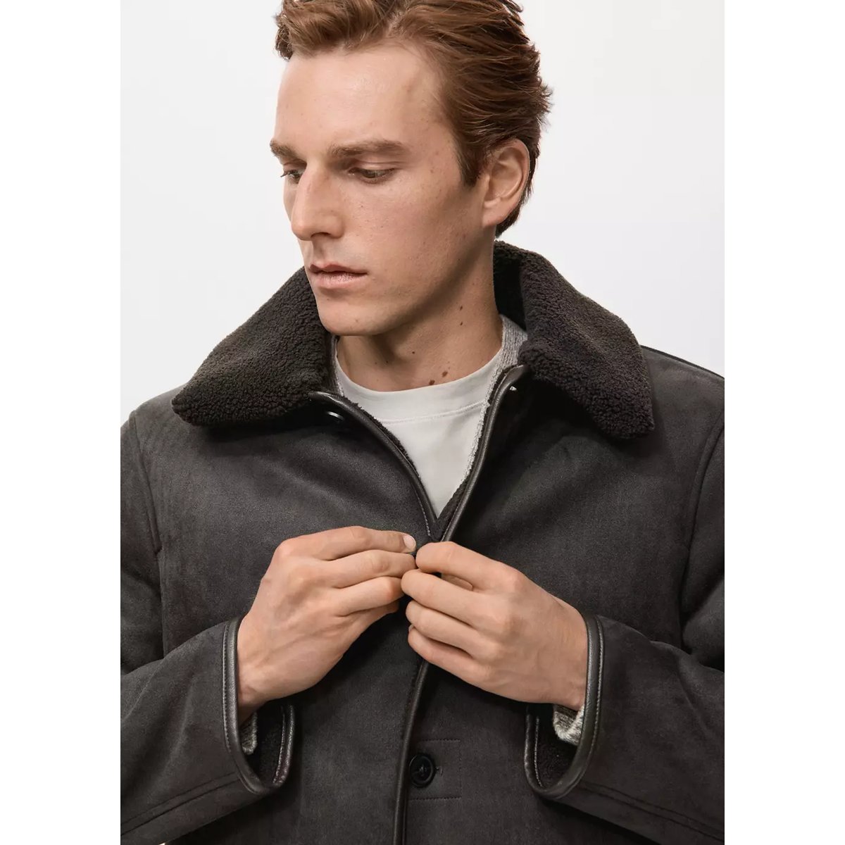 Veste imitation daim et mouton retourné chocolat, MANGO MAN