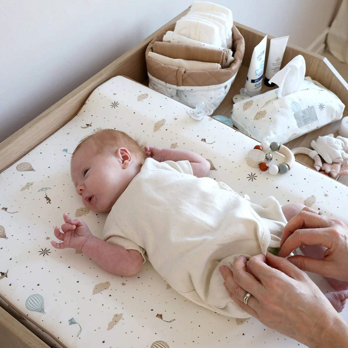 Étui pour lingettes blanc, bleu, marron, CAM CAM