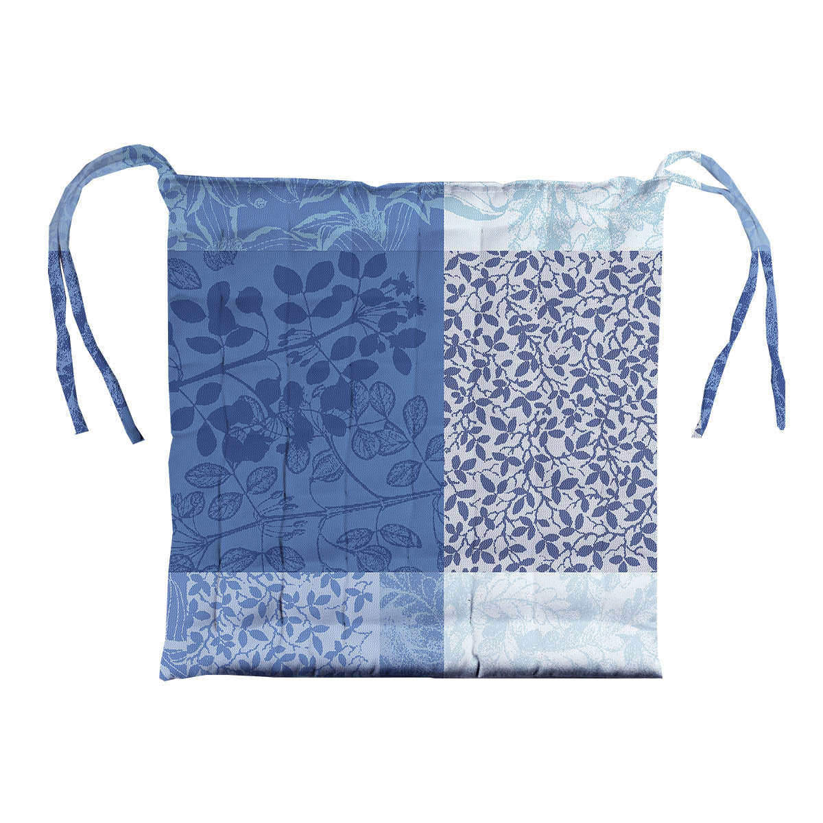 Galette de chaise pur coton enduit MILLE RAMEAUX bleu, GARNIER THIEBAUT