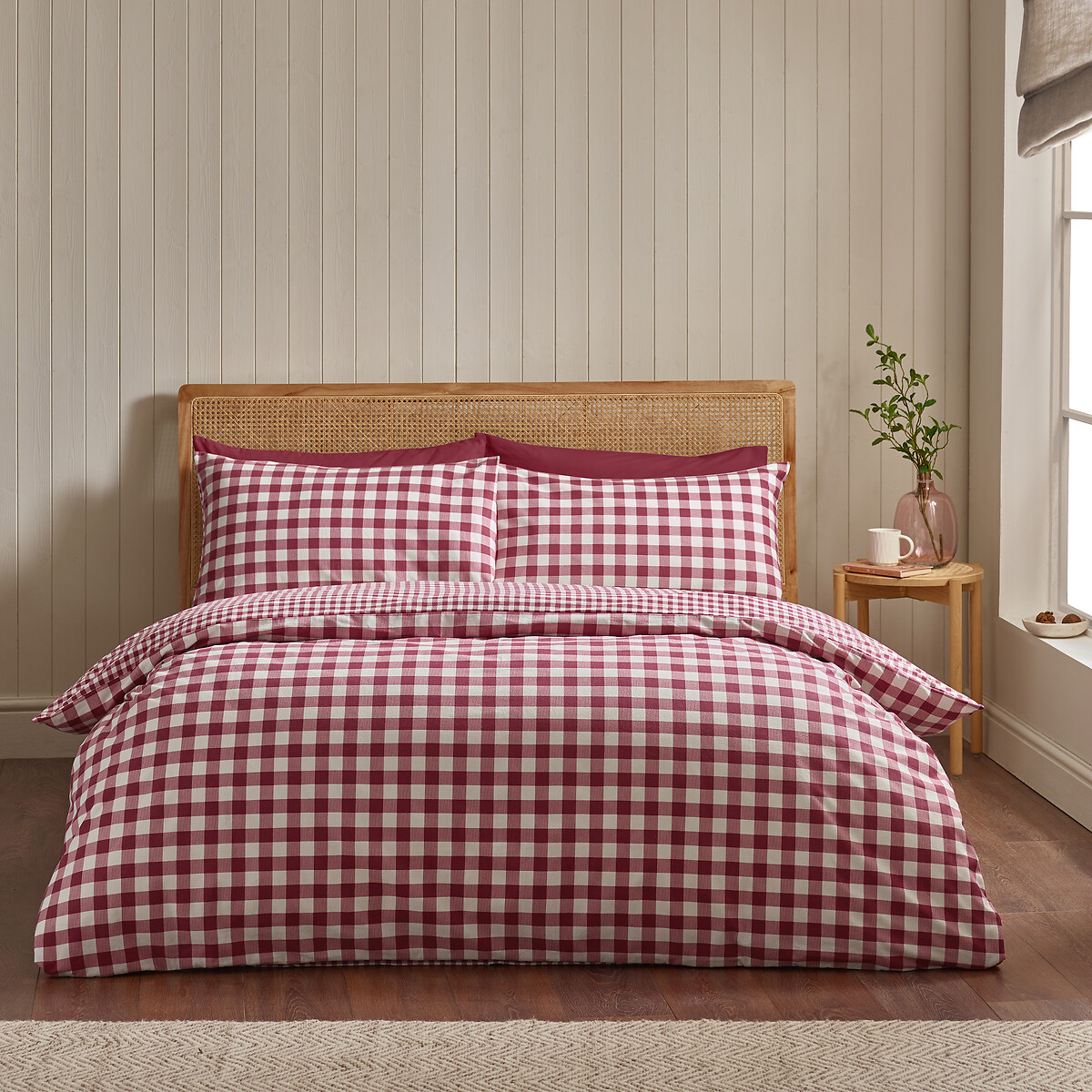 Brushed Gingham Check Reversible Duvet Cover Set burgundy, CATHERINE LANSFIELD