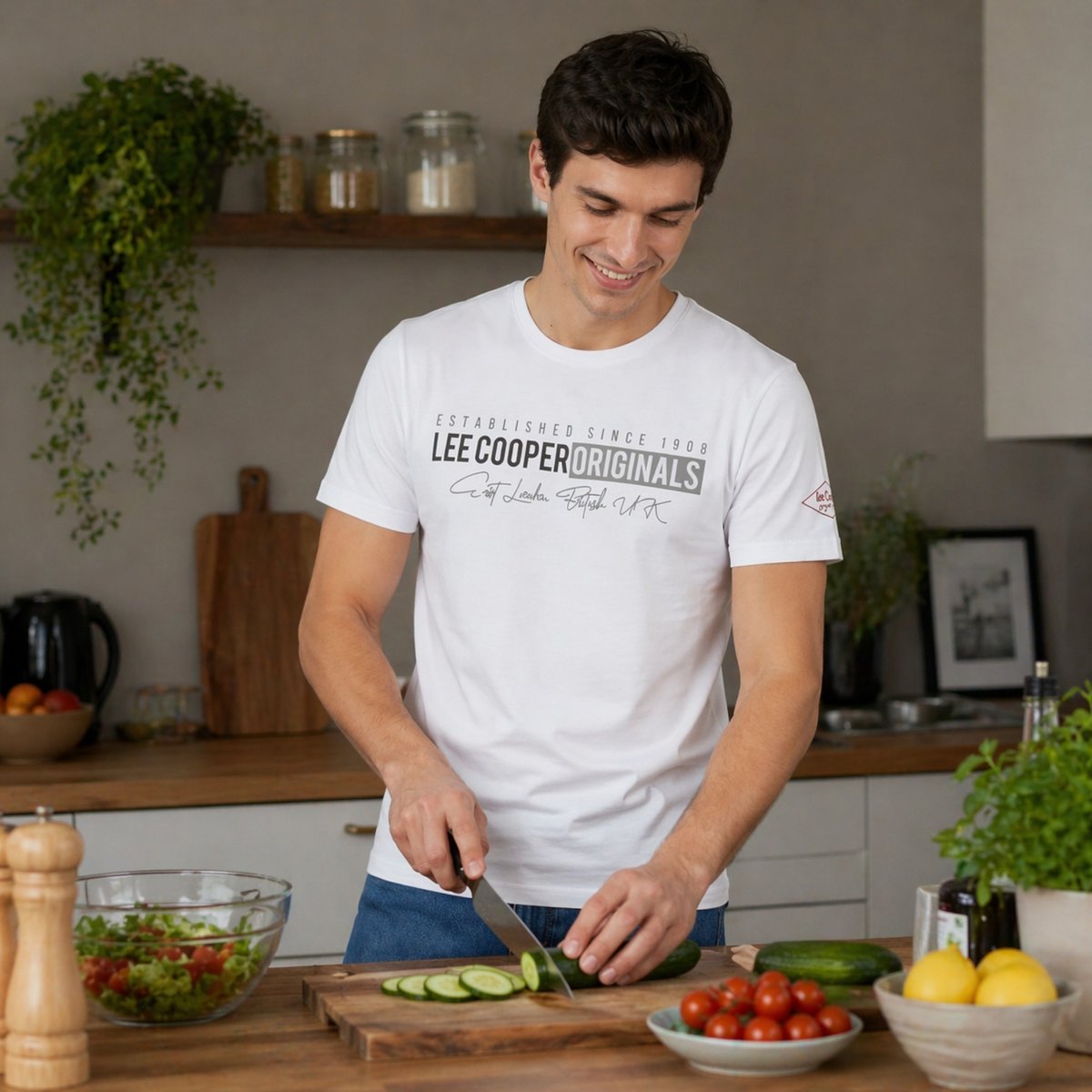 T-shirt manches courtes imprimé, col rond blanc, LEE COOPER