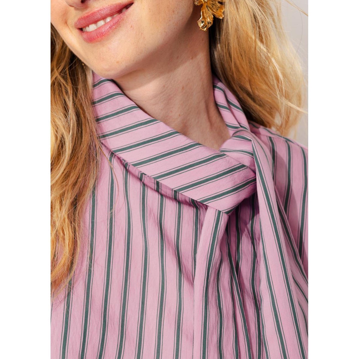 Chemise rayée à noeud rayé rose, PROMOD