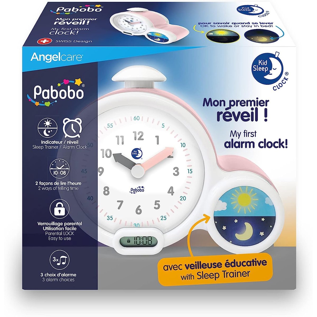 Réveil éducatif Kid'Sleep Clock blanc, rose, PABOBO
