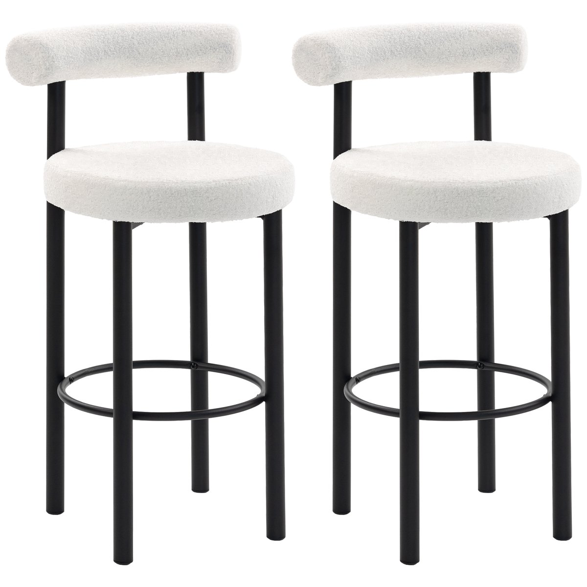Tabouret de bar Tissu bouclette Blanc blanc, noir, HOMCOM