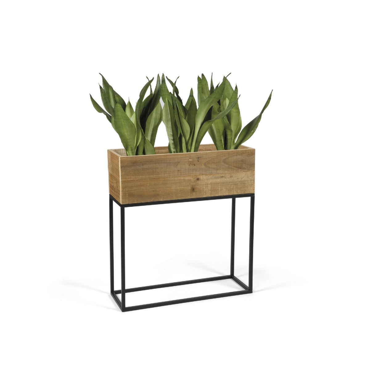 Jardinière sur Pied en Métal Noir et bois recyclé - 55x21x60.5cm bois, WADIGA