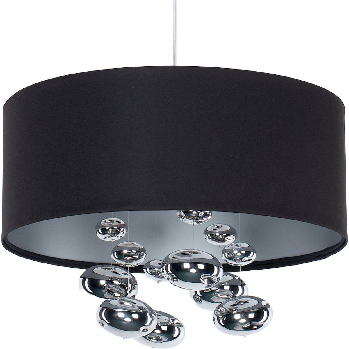 Suspension ronde en tissu avec boules Bubble Light noir satin avec accents argentés, BPS KONCEPT
