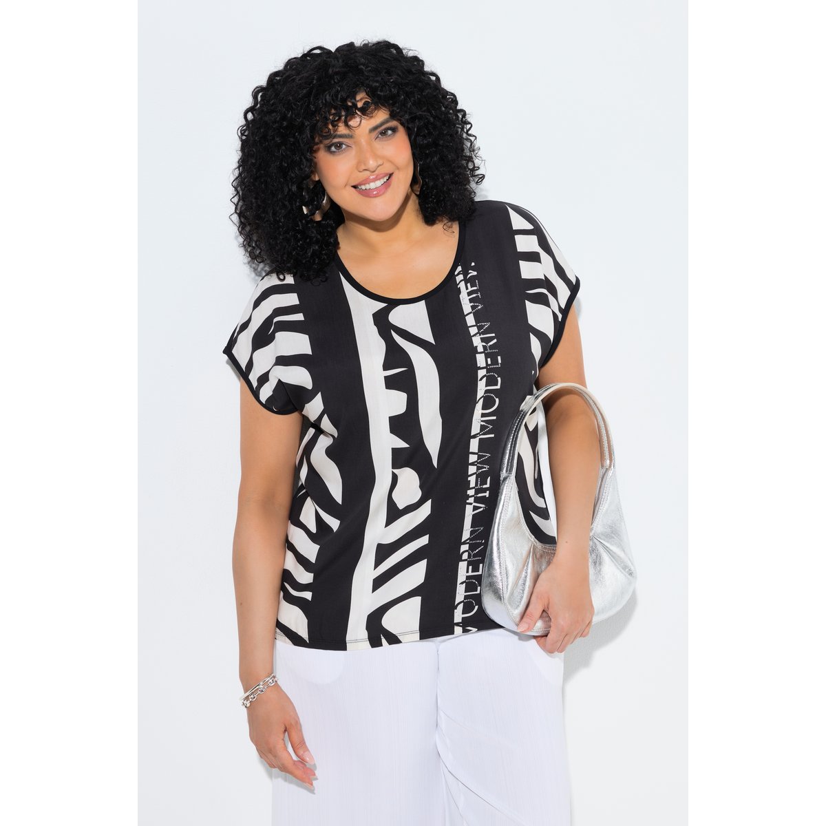 T-shirt à rayures oversize noir, ULLA POPKEN