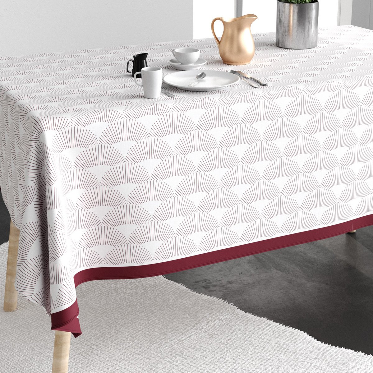 Nappe rectangulaire anti tache Coton Eclat Prune blanc, EDEN