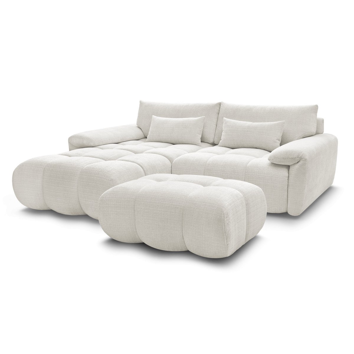 Canapé d'angle fixe 4 places en tissu texturé, IVANE blanc, BOBOCHIC