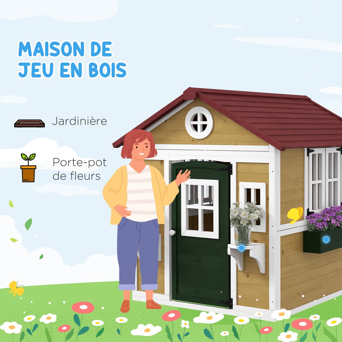 Maisonnette pour enfants Bois massif Beige beige, OUTSUNNY