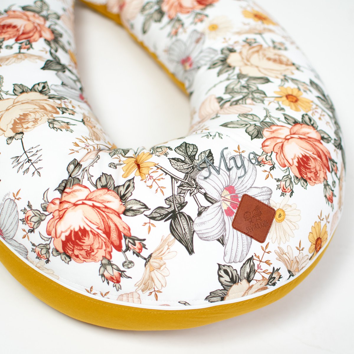 Coussin de maternité et d'allaitement + housse NÉO VINTAGE néo vintage imprimé floral, beige, blanc, SEVIRA KIDS