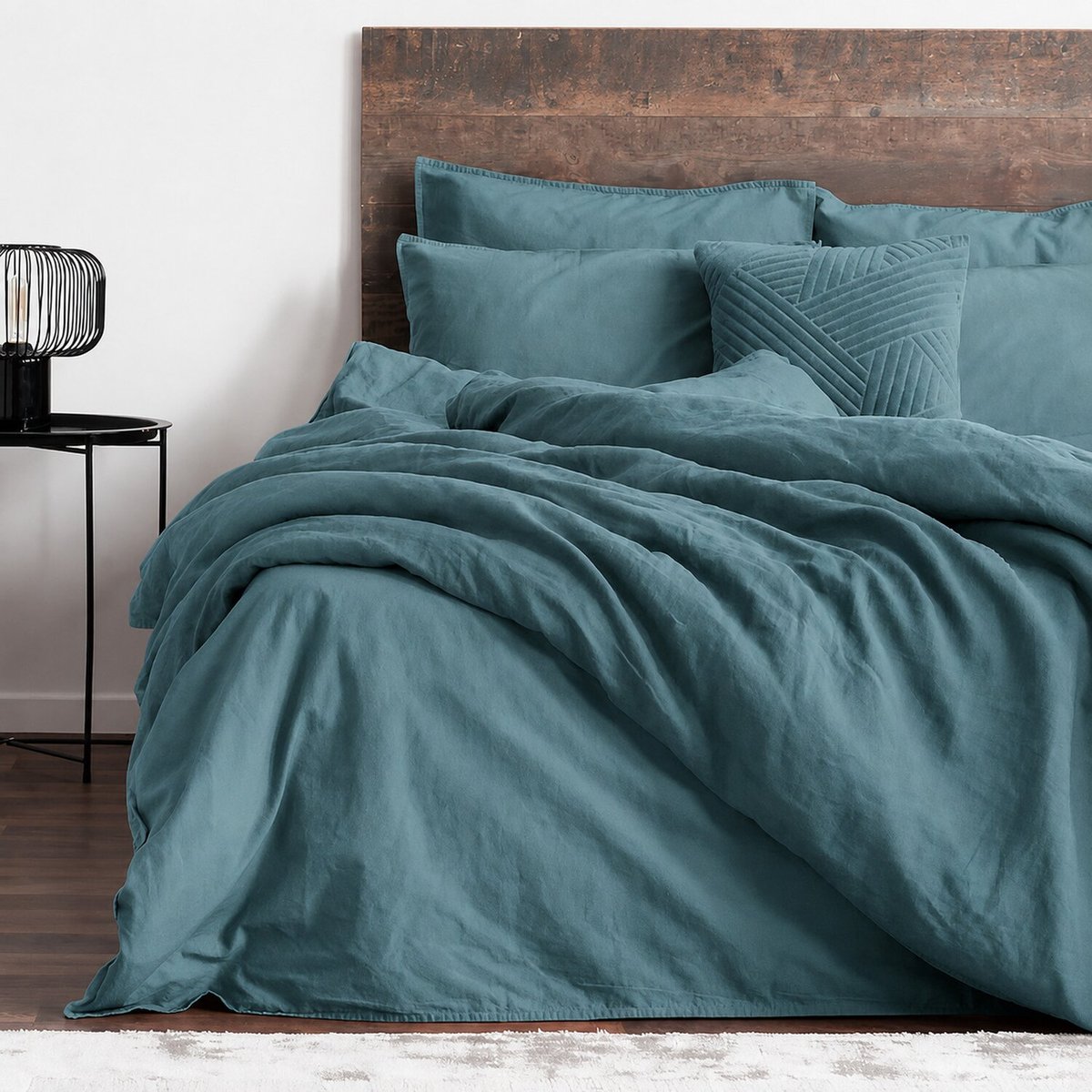 Parure housse de couette en lin et coton unie, LYNN bleu marine, C DESIGN HOME TEXTILE