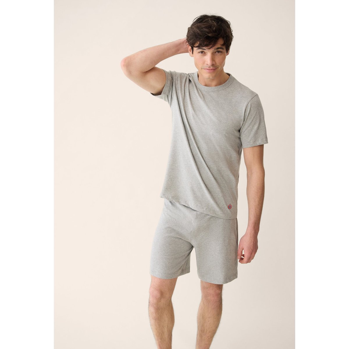Ensemble pyjama haut  et short marine en coton Formidable & Invincible gris chiné, LE SLIP FRANCAIS