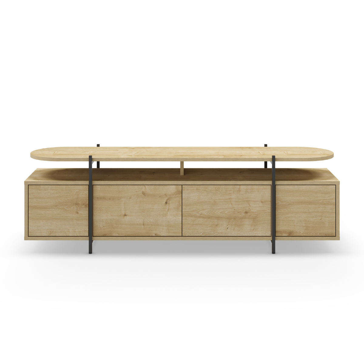 Meuble TV 4 portes et pieds en métal L160 cm - Hinoa chêne, CALICOSY