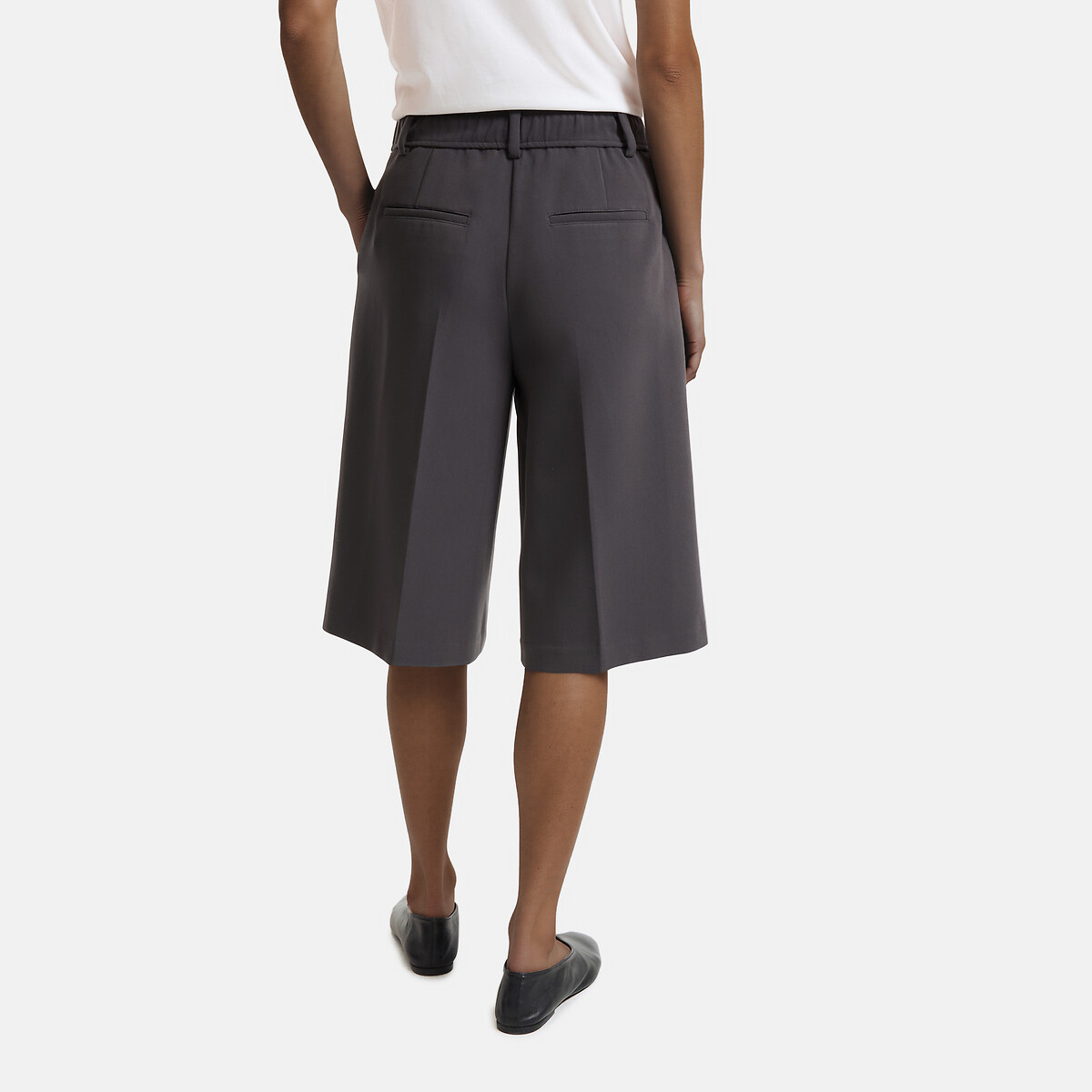 Bermudas largas con pinzas de poliviscosa antracita, LA REDOUTE COLLECTIONS