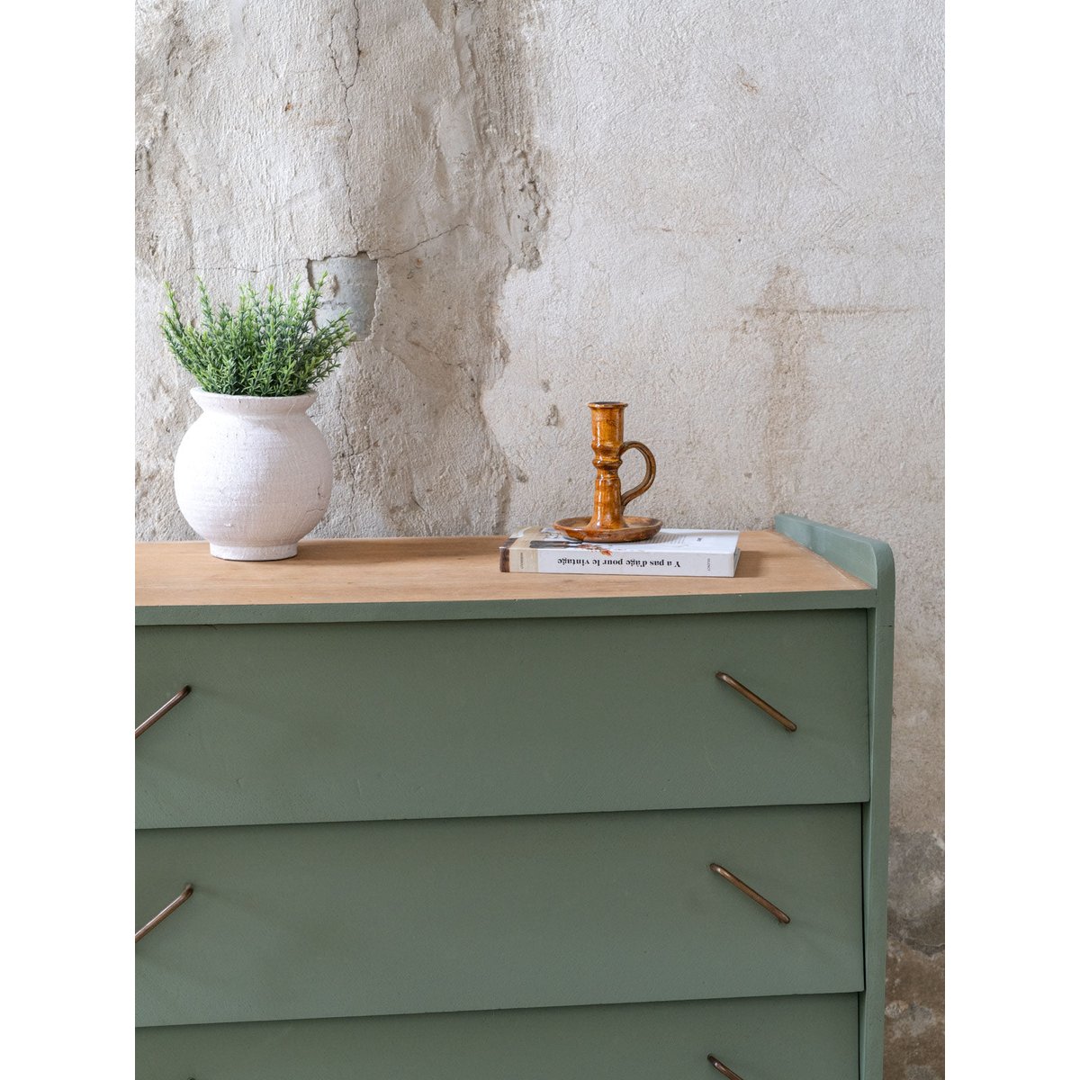 Commode vintage en bois vert Olga N°1100 - Bon état vert, DEBONGOUT