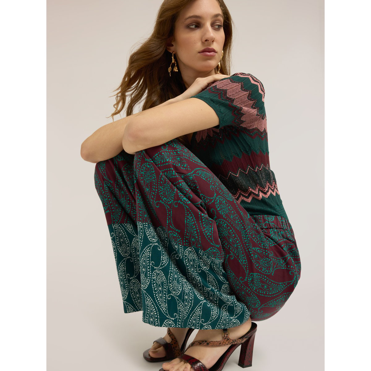 Pantalon palazzo imprimé vert, MOTIVI