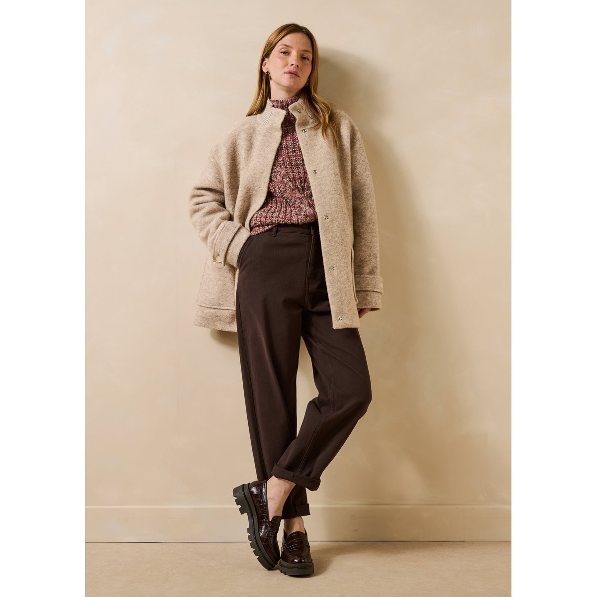 Manteau 3/4 doublé en laine mélangée ecru chine, LA FEE MARABOUTEE