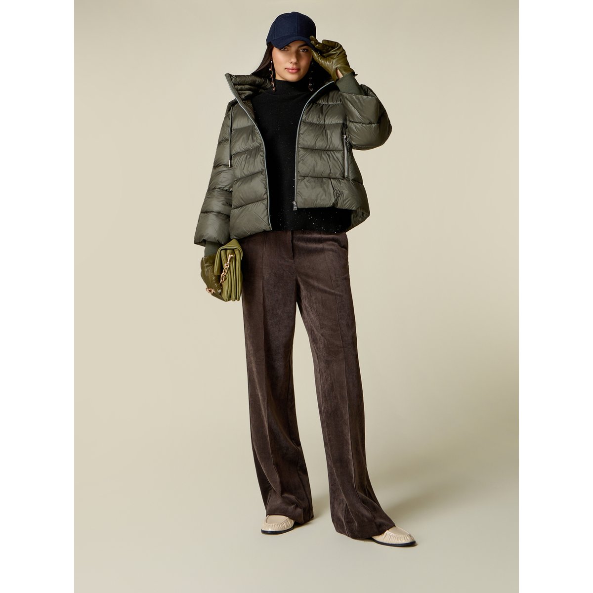 Pantalon palazzo côtelé marron, OLTRE