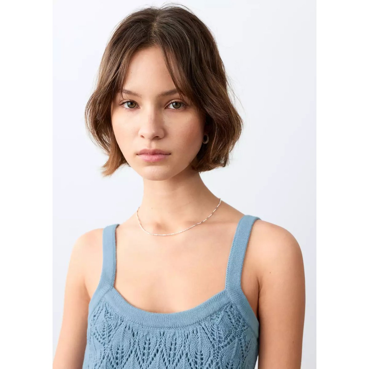 Top maille ajourée bleu, MANGO TEEN