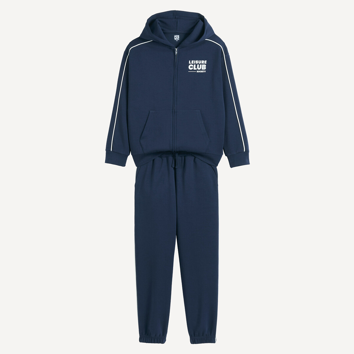 Conjunto de 2 peças, casaco com fecho zíper e capuz e calças de desporto, em moletão marinho, LA REDOUTE COLLECTIONS