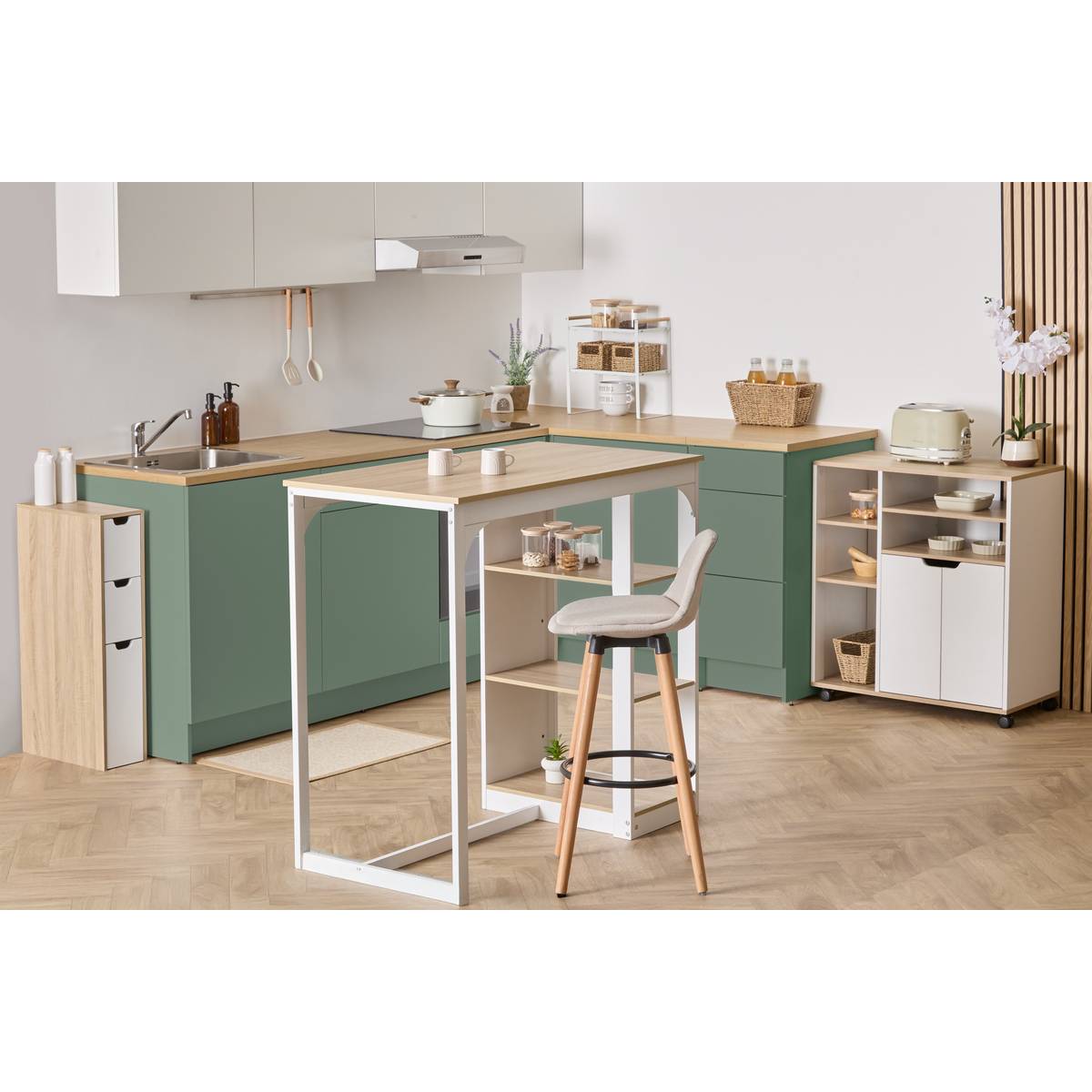 Table de bar 2 places avec rangements EAT UP blanc, 5FIVE SIMPLY SMART