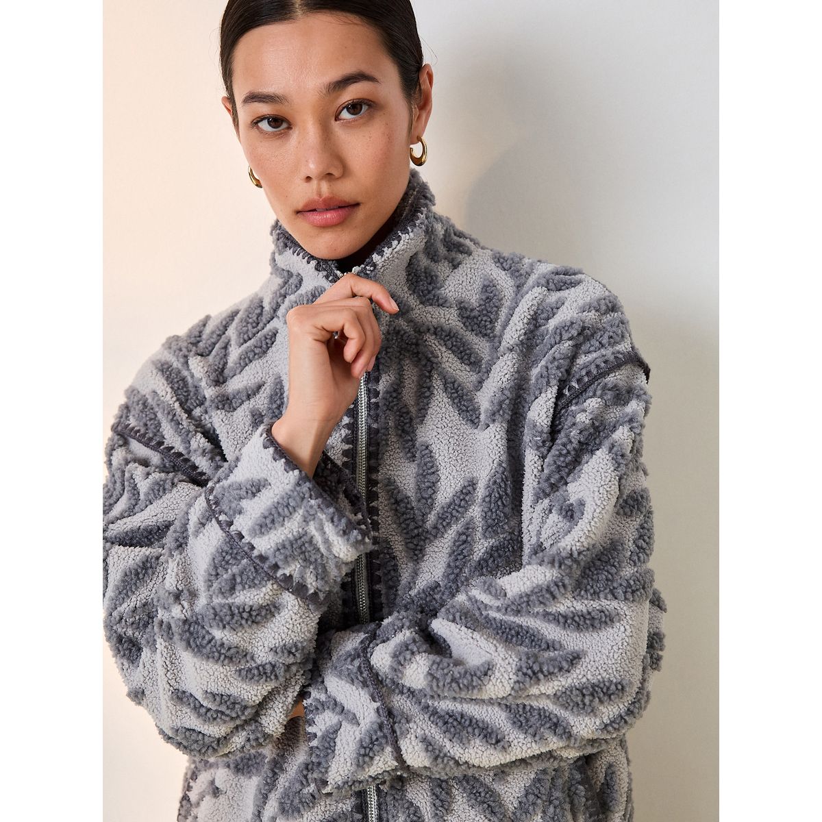 Veste borgana à motif floral zippée gris, NEXT