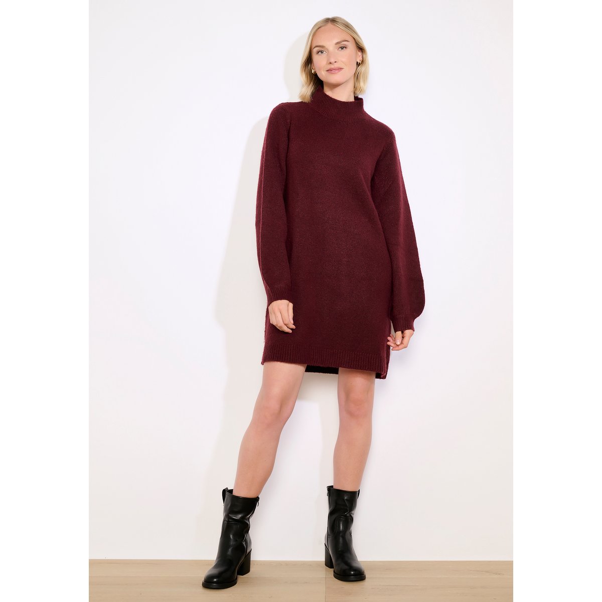 Robe pull col montant bordeaux wine, LOLALIZA