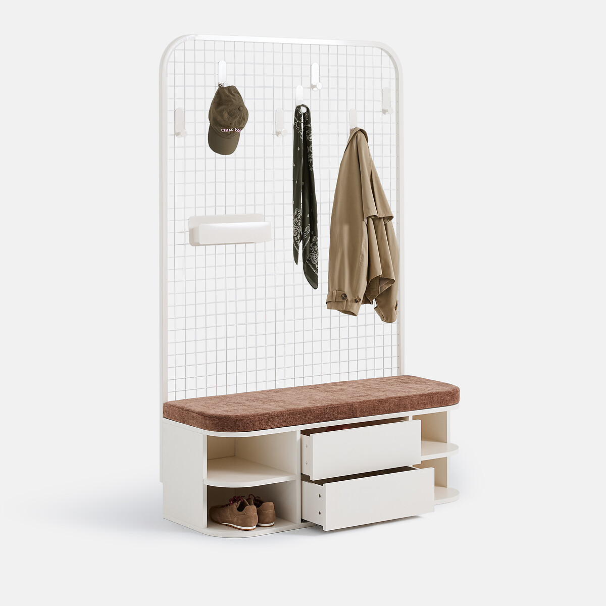 Vestiaire avec banc, 6 patères, 4 niches, 2 tiroirs, KLUVA ecru, LA REDOUTE INTERIEURS